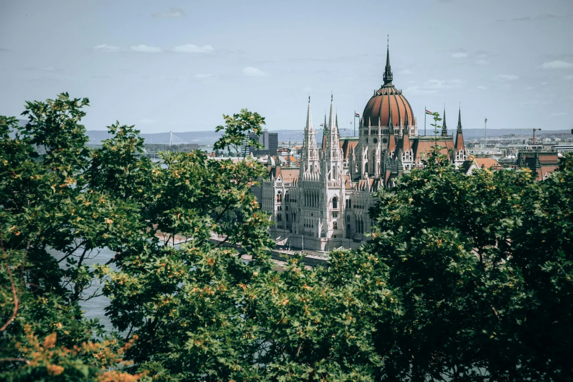 Budapest parliament and Chain Bridge over the Danube